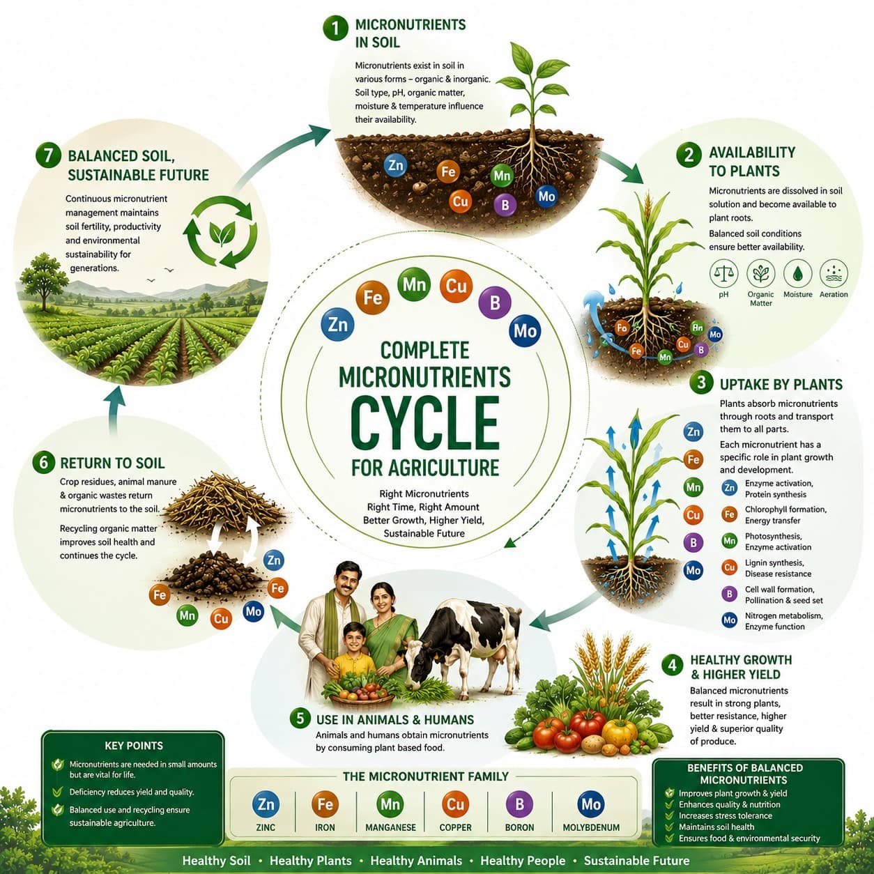 Complete micronutrient cycle diagram showing soil, plant and environment